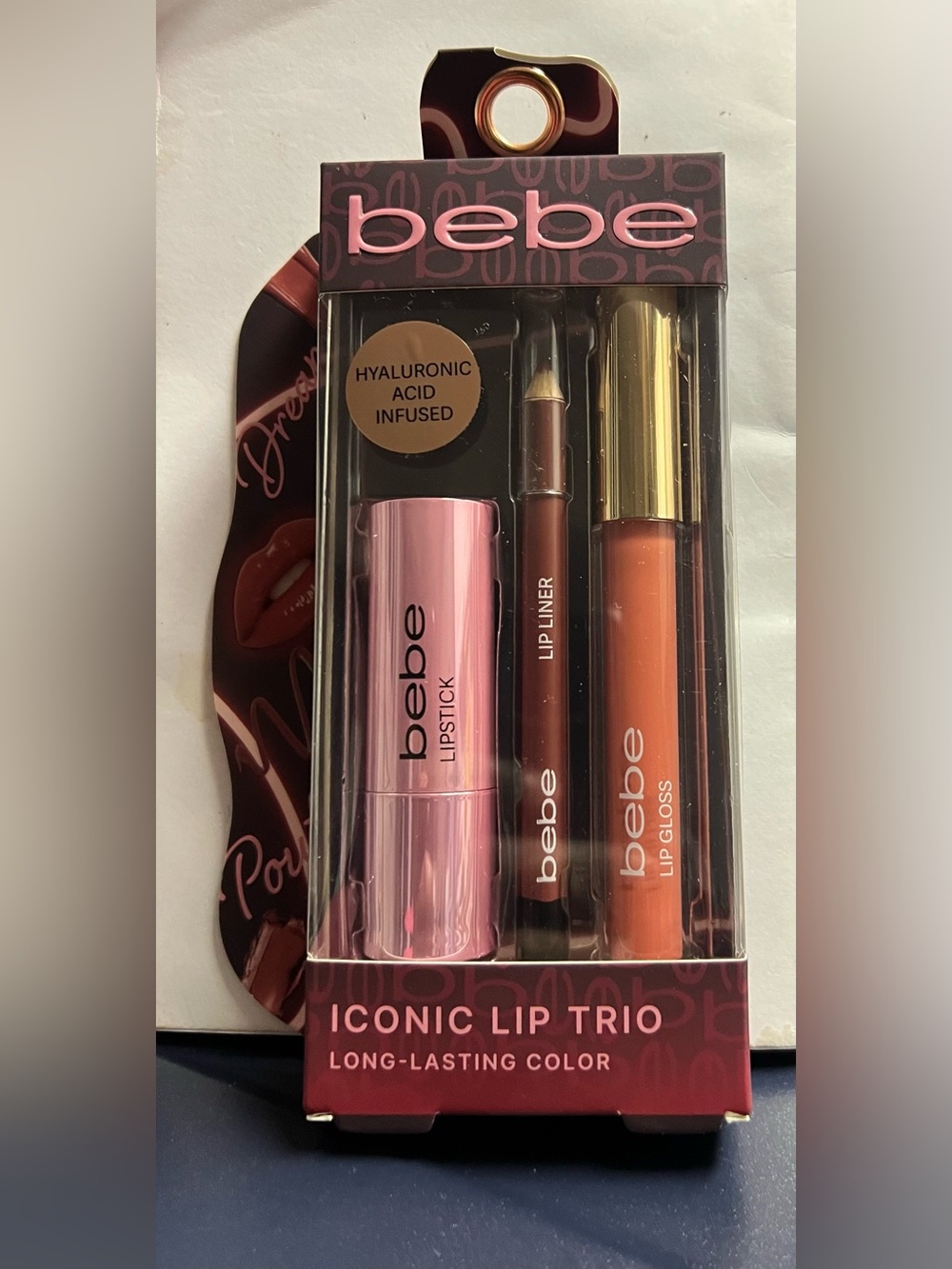 bebe Iconic Lip Trio: Lipstick/ Lip liner/ Lip Gloss.